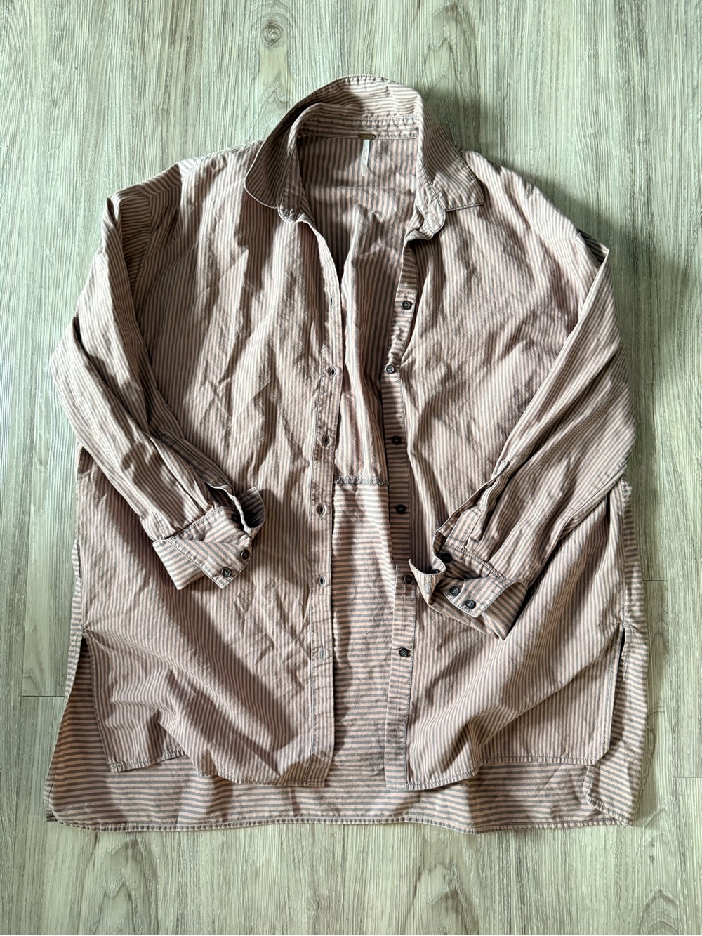 Free People Mauve and Gray Striped Lake House Button-Up